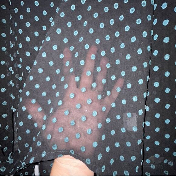Current Air Sheer Swiss Dot Tie Front Long Sleeve Shirt Blouse Top - Picture 2 of 9